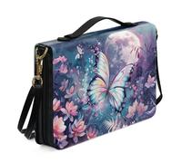 Ceudet A A Bible Cover Case con tracolla, in pelle Bibbia Tote Bag Bibbia Custodia per il trasporto con maniglia cerniera, porta bibbia portatile, nero e rosso, taglia L, Farfalla Fiore-viola, x-large