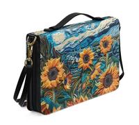 Ceudet A A Bible Cover Case con tracolla, in pelle Bibbia Tote Bag Bibbia Custodia per il trasporto con maniglia cerniera, porta bibbia portatile, nero e rosso, taglia L, Blu girasole e arancione, L