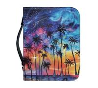 Ceudet A and Purple Boho Flowers - Custodia per Bibbia da donna, in pelle PU, con manico e cerniera, per borsa della Bibbia, per ragazze, 2XL, Cielo blu viola e alberi hawaiani, L