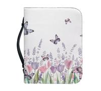 Ceudet A and Purple Boho Flowers - Custodia per Bibbia da donna, in pelle PU, con manico e cerniera, per borsa della Bibbia, per ragazze, 2XL, Viola Tulipani Lavanda e Farfalle, xx-large