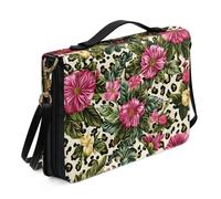 Ceudet A Deer Bible Tote Bag per donne e ragazze, custodia in pelle per Bibbia con manico a tracolla, copertura Bibbia con cerniera con tasche multiple, blu e rosso, taglia M, Stampa leopardata