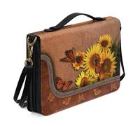 Ceudet A Deer Bible Tote Bag per donne e ragazze, custodia in pelle per Bibbia con manico a tracolla, copertura Bibbia con cerniera con tasche multiple, blu e rosso, taglia M, Girasole