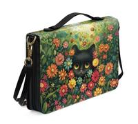 Ceudet A Deer Bible Tote Bag per donne e ragazze, custodia in pelle per Bibbia con manico a tracolla, copertura Bibbia con cerniera con tasche multiple, blu e rosso, taglia M, Gatto Fiore-verde,