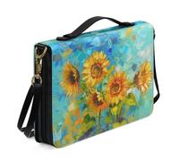 Ceudet A Deer Bible Tote Bag per donne e ragazze, custodia in pelle per Bibbia con manico a tracolla, copertura Bibbia con cerniera con tasche multiple, blu e rosso, taglia M, Blu girasole e