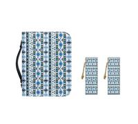 Ceudet AFlower, Custodia per Bibbia da donna, con manico resistente, in pelle PU, per ragazze adolescenti, segnalibro in pelle, organizer multifunzionale, Motivo azteco blu, L-10.2"x7"x1.9"