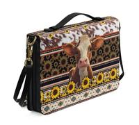 Ceudet Aztec A Bible Book Cover con tracolla Girasole in pelle per Bibbia Tote Case con portapenne Grande copertura Bibbia per donne e uomini, arancione e marrone, taglia 2XL, Aztec Animal Mucca