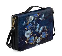 Ceudet Aztec A Bible Book Cover con tracolla Girasole in pelle per Bibbia Tote Case con portapenne Grande copertura Bibbia per donne e uomini, arancione e marrone, taglia 2XL, Farfalla Fiore-blu,