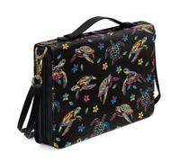 Ceudet Aztec A Bible Case Custodia in pelle con stampa leopardata per donne e ragazze, borsa tote per la Bibbia, borsa per lo studio della Bibbia, marrone, taglia L, Tartaruga Marina Plumeria-nero,