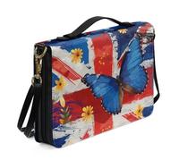 Ceudet Aztec A Bible Case Custodia in pelle con stampa leopardata per donne e ragazze, borsa tote per la Bibbia, borsa per lo studio della Bibbia, marrone, taglia L, Union Jack Butterfly-blu e rosso,