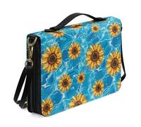 Ceudet Aztec ABible - Custodia per libro in pelle per donne e ragazze, con manico a tracolla, per bibbia, borsa tote per chiesa, giallo, taglia L, Stampa Marmo Girasole-blu, M