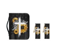 Ceudet Borsa a mano in pelle PU per donne e ragazze, con manico resistente e segnalibri, M-2XL, Croce Bandiera Girasole, L-10.2"x7"x1.9"