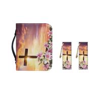 Ceudet Borsa a mano in pelle PU per donne e ragazze, con manico resistente e segnalibri, M-2XL, Giglio Croce Tramonto, L-10.2"x7"x1.9"