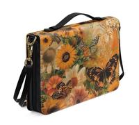 Ceudet Borsa Bibbia grande custodia per donne e ragazze, custodia in pelle PU per il trasporto della Bibbia con tracolla, Girasole Farfalla-arancio, XXL