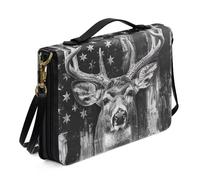 Ceudet Borsa Bibbia grande custodia per donne e ragazze, custodia in pelle PU per il trasporto della Bibbia con tracolla, Cervo Bandiera Americana-grigio, M