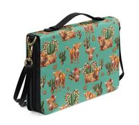 Ceudet Borsa Bibbia grande custodia per donne e ragazze, custodia in pelle PU per il trasporto della Bibbia con tracolla, Highland Cow Cactus-verde, M