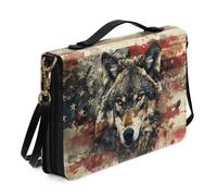 Ceudet Borsa Bibbia grande custodia per donne e ragazze, custodia in pelle PU per il trasporto della Bibbia con tracolla, Lupo Bandiera Americana-multicolore, x-large