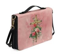 Ceudet Borsa Bibbia grande custodia per donne e ragazze, custodia in pelle PU per il trasporto della Bibbia con tracolla, Croce Fiore-rosa, x-large