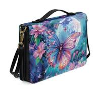 Ceudet Borsa Bibbia grande custodia per donne e ragazze, custodia in pelle PU per il trasporto della Bibbia con tracolla, Girasole Luna Floreale-verde e viola, XL