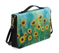 Ceudet Borsa Bibbia grande custodia per donne e ragazze, custodia in pelle PU per il trasporto della Bibbia con tracolla, Girasole-verde e Blu, M