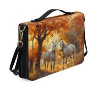 Ceudet Borsa Bibbia per donne e ragazze, in pelle PU, con tracolla e manico, segnalibro, borsa da chiesa, Cavallo Bianco Foresta, 2X-Large