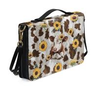 Ceudet Borsa Bibbia per donne e ragazze, in pelle PU, con tracolla e manico, segnalibro, borsa da chiesa, Girasoli di mucca carini, x-large