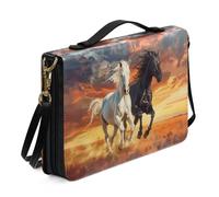 Ceudet Borsa Bibbia per donne e ragazze, in pelle PU, con tracolla e manico, segnalibro, borsa da chiesa, Cavallo in corsa al tramonto, x-large