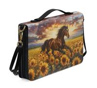 Ceudet Borsa Bibbia per donne e ragazze, in pelle PU, con tracolla e manico, segnalibro, borsa da chiesa, Girasoli Cavallo Marrone, 2X-Large
