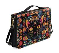 Ceudet Borsa per Bibbia a forma di fungo per donne e ragazze, custodia in pelle con tracolla, copertura per bibbia con manico, cerniera, accessori per la Bibbia, nero, taglia L, Gatto Fiore - nero e