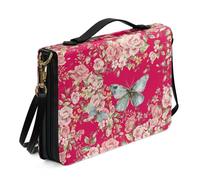 Ceudet Borsa per Bibbia a forma di fungo per donne e ragazze, custodia in pelle con tracolla, copertura per bibbia con manico, cerniera, accessori per la Bibbia, nero, taglia L, Farfalla Fiore-rosa