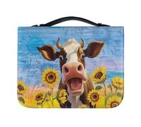 Ceudet Borsa tote in pelle PU con versi di colibrì, per uomini, donne, ragazze e ragazzi, custodia per bibbia multifunzionale, con manici e cerniera, adatta per scuola, chiesa, viaggi, Mucca Girasole