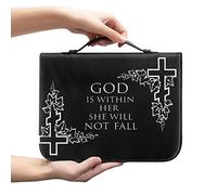 Ceudet Borsa tote per ragazzi e ragazze, in pelle impermeabile, con manico e tasche multiple, per libri biblici della chiesa (Trust in the Awith All Your Heart), Verse - Bianco e Nero, L