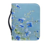 Ceudet Carring - Custodia per Bibbia per donne e ragazze, in pelle PU, con manico superiore, accessori protettivi, motivo gatto carino, M, Fiori blu., x-large