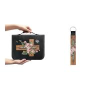 Ceudet Cat AWomen - Custodia per il trasporto della Bibbia in pelle PU, con copertina per bibbia, di grandi dimensioni, con cordino e portachiavi, Croce Rose, M(9.2*6.3*1.6 inches)