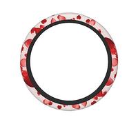 Ceudet Coprivolante universale per auto da 38,1 cm, con stampa di cuori rossi che cadono, coprivolante elastico, antiscivolo, accessori per interni auto, accessori per la maggior parte delle auto