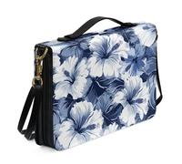 Ceudet Custodia colorata con stampa AA, per donne e ragazze, borsa da chiesa con cinghie e maniglia superiore, custodia per il trasporto in pelle PU, Fiori di ibisco blu-bianchi - 2, 2X-Large