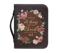 Ceudet Custodia in pelle per bibbia, per donne e ragazze, con girasole e salmo, borsa per il trasporto di libri biblici, borsa per le scritture, borsa per chiesa, con tasche per manico, Fiori &