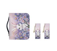 Ceudet Custodia in pelle PU con segnalibri, per donne e ragazze, portatile, alla moda, Coniglietto pasquale fiore viola, L-10.2"x7"x1.9"