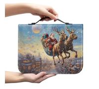 Ceudet Custodia per bibbia con Babbo Natale, cervo, per donne e ragazze, in pelle PU, custodia per il trasporto della Bibbia natalizia per uomo con cerniera intorno leggera borsa organizer per bibbia,