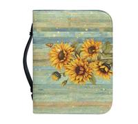 Ceudet Custodia per Bibbia con croce per uomo, multifunzione, per donne e ragazze, grande, con cerniera e manico, per studio biblico, Stampa girasole., L