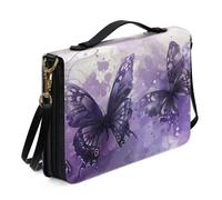 Ceudet Custodia per bibbia con farfalla, con cinturino, per donne e ragazze, in pelle con manico, custodia per bibbia con cerniera, per studio biblico, viola, taglia XL, Farfalla-viola, L