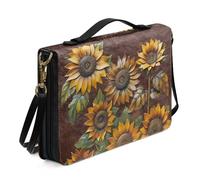 Ceudet Custodia per bibbia con farfalla, da donna, in pelle, per il trasporto della Bibbia, con manico a tracolla, blu, taglia XL, Girasole-marrone e giallo, xx-large