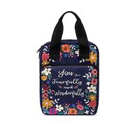 Ceudet Custodia per Bibbia con motivo lunare, per donne e uomini, con manico e tasca con cerniera, borsa per la Bibbia per bambini, Idioma floreale 2, Taglia unica