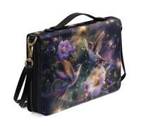 Ceudet Custodia per bibbia con stampa 3D con leone e portapenne, in pelle, per donne e ragazze, borsa per la Bibbia, custodia per il trasporto della Bibbia, nera, taglia XL, Colibrì Fiore - viola, M