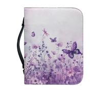 Ceudet Custodia per bibbia con stampa di gufi, blu, per donne e uomini, con manico, impermeabile, con manico e borsa per la bibbia con cerniera, Lavanda viola farfalla 5, L