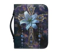 Ceudet Custodia per bibbia con stampa di gufi, blu, per donne e uomini, con manico, impermeabile, con manico e borsa per la bibbia con cerniera, Fiori e Croce, x-large