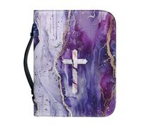 Ceudet Custodia per bibbia con stampa di gufi, blu, per donne e uomini, con manico, impermeabile, con manico e borsa per la bibbia con cerniera, Croce di marmo viola 5, L