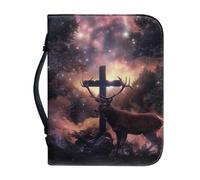 Ceudet Custodia per bibbia con stampa di gufi, blu, per donne e uomini, con manico, impermeabile, con manico e borsa per la bibbia con cerniera, Croce e Cervo, xx-large