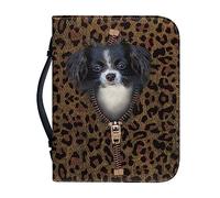 Ceudet Custodia per Bibbia con stampa floreale blu per donne e uomini, in pelle PU, borsa per la Bibbia con manico, borsa per bibbia con cerniera, per forniture per studio biblico, M, Papillon Cane