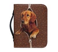 Ceudet Custodia per Bibbia con stampa floreale blu per donne e uomini, in pelle PU, borsa per la Bibbia con manico, borsa per bibbia con cerniera, per forniture per studio biblico, M, Golden Retriver