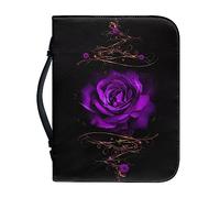 Ceudet Custodia per Bibbia con stampa floreale viola, in pelle PU, con manico e cerniera, borsa per la Bibbia da donna, custodia portatile per studio della Bibbia, all'aperto, pendolari quotidiani,